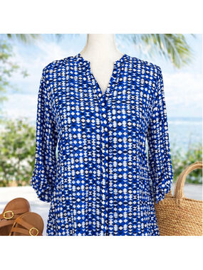 Cynthia Rowley Blue Geometric Blouse | Coastal Chic Lightweight Top Size M